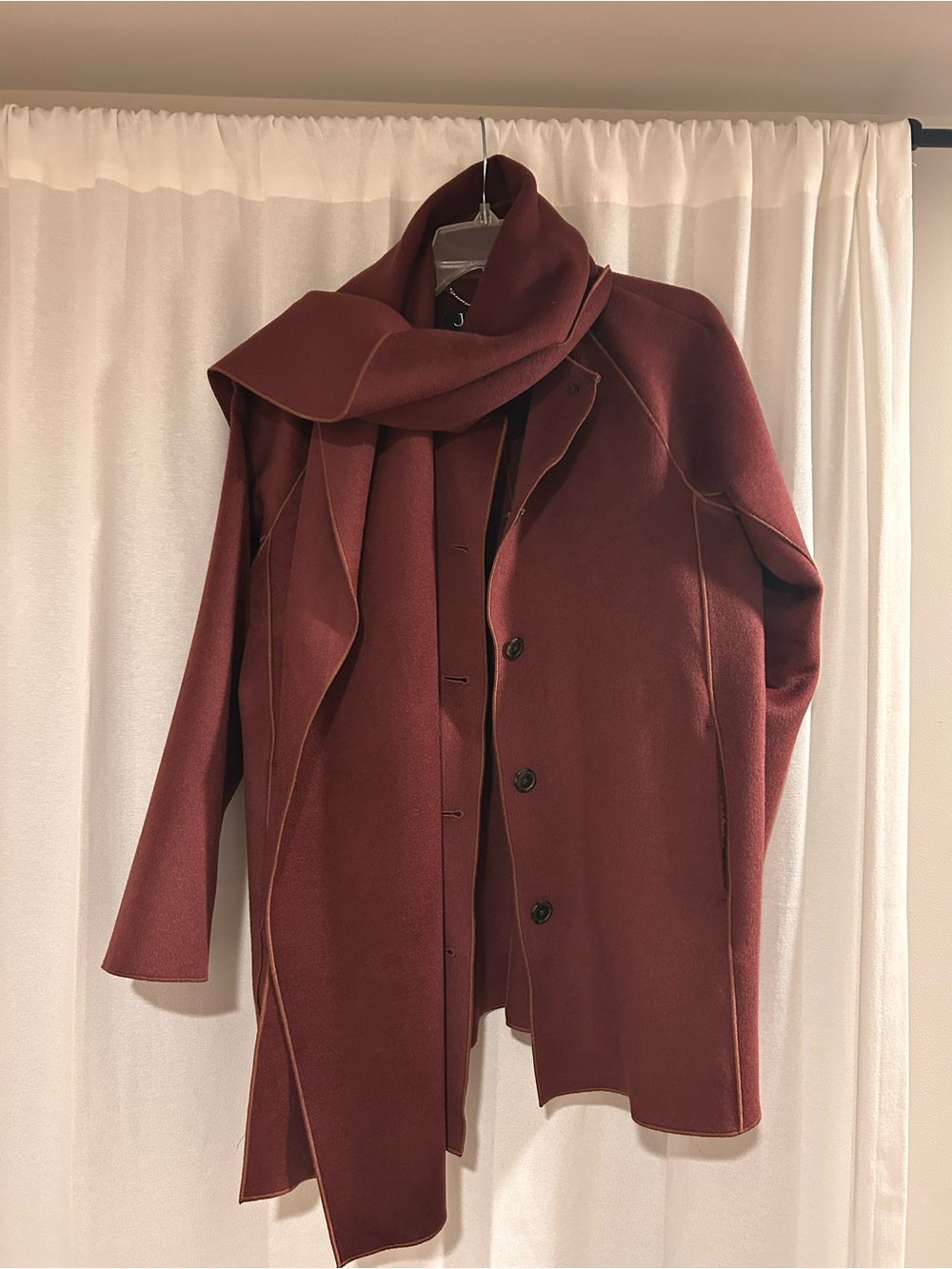 J crew Burgundy Wool-Blend Coat with Scarf